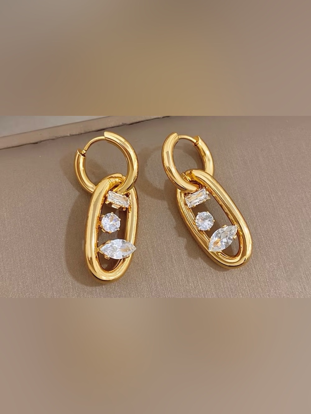 Gold-Tone Crystal Drop Hoop Earrings - Women Jewelry